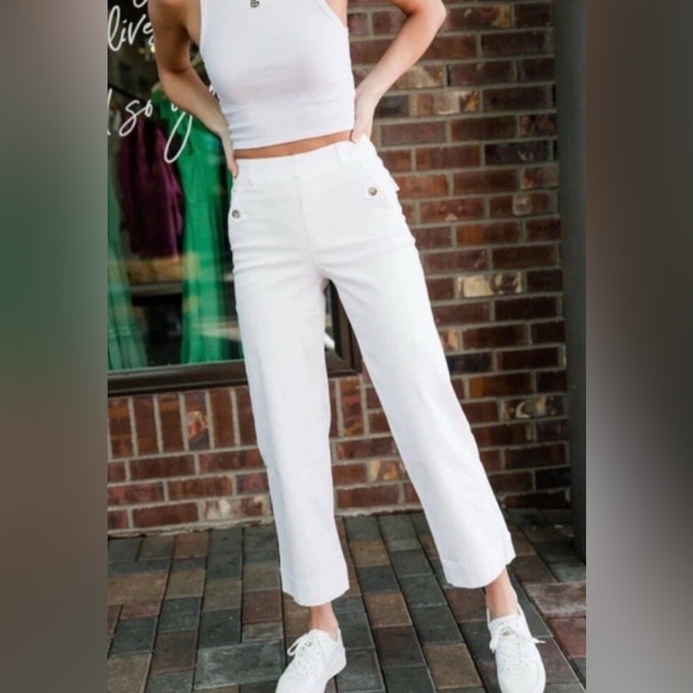 NWT SPANX, Stretch Twill Cropped Wide Leg in Bright White, Multiple Sizes - Picture 1 of 8